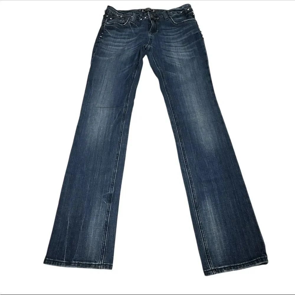 ReRock For Express Dark Wash Embellished Stretch Straight Leg Jeans Womens Sz 8